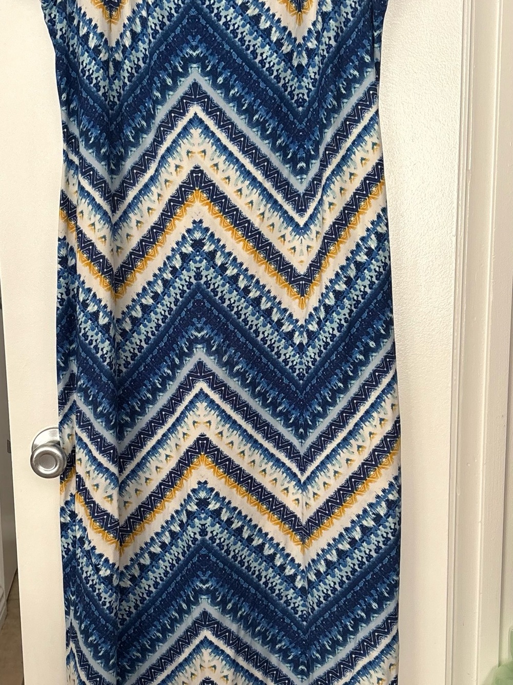 Derek Heart Blue Chevron Maxi Dress with Yellow Accents